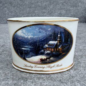Thomas Kinkade 2004 Ceramic Votive Candle Holder Sunday Evening Sleigh Ride